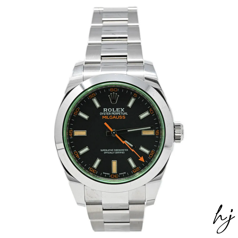 Rolex Men's Milgauss Stainless Steel 40mm Black Stick Dial Watch Reference #: 116400GV