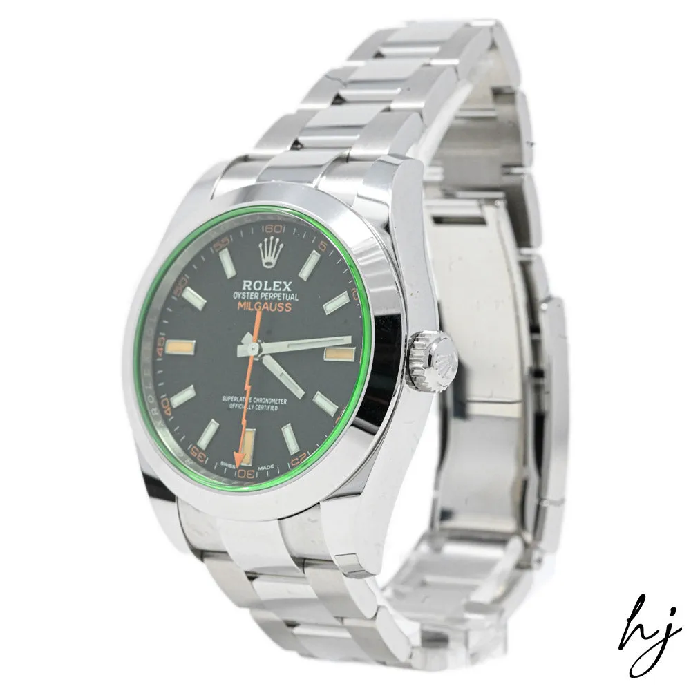 Rolex Men's Milgauss Stainless Steel 40mm Black Stick Dial Watch Reference #: 116400GV