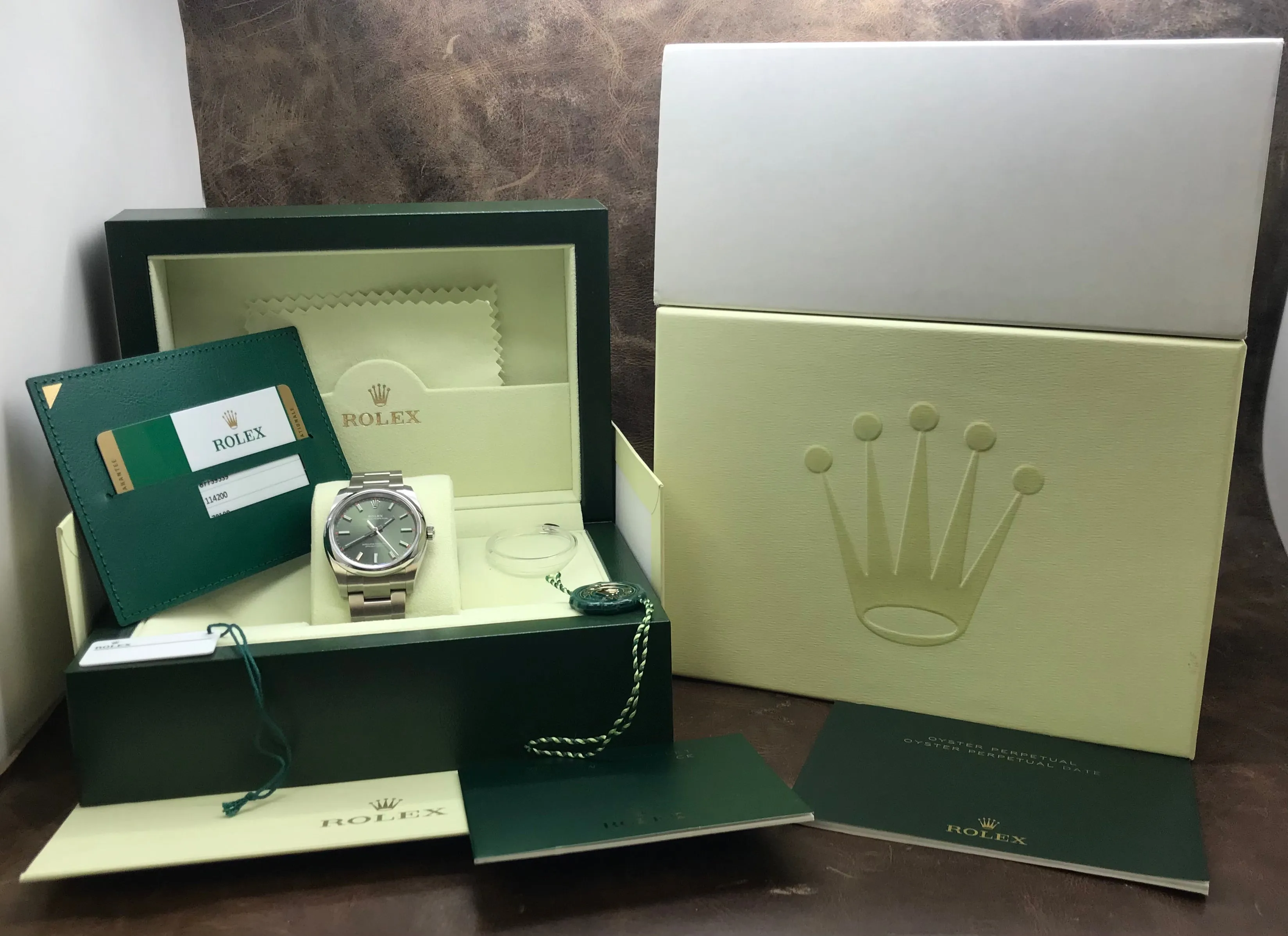 Rolex Oyster Perpetual 34mm 114200 Olive Green Dial Automatic Watch