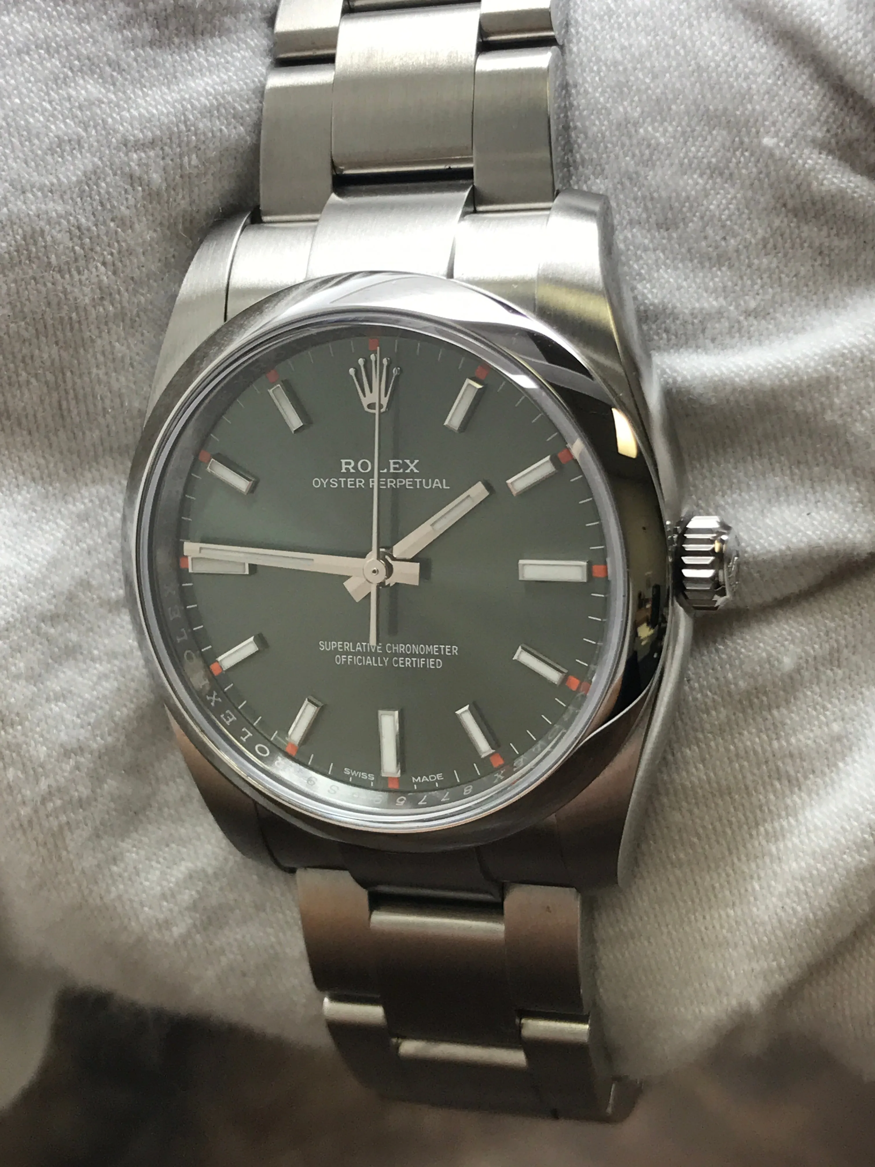 Rolex Oyster Perpetual 34mm 114200 Olive Green Dial Automatic Watch