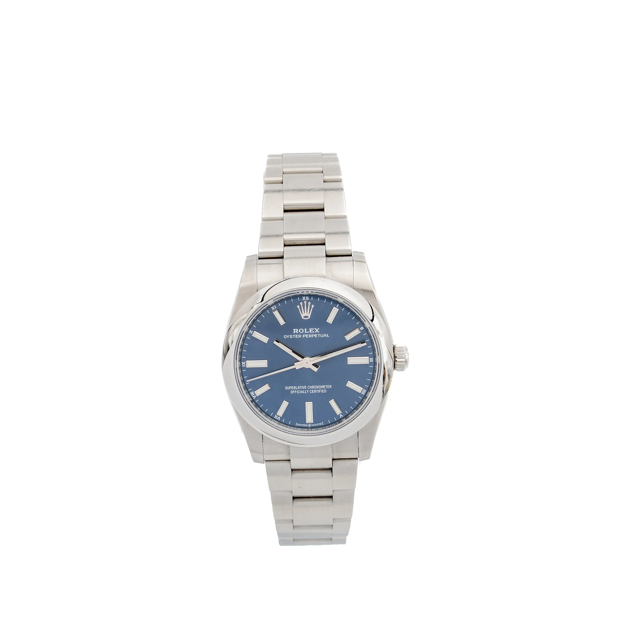 Rolex Oyster Perpetual 34mm Oystersteel Bright Blue Dial Oyster Bracelet Model:124200-0003