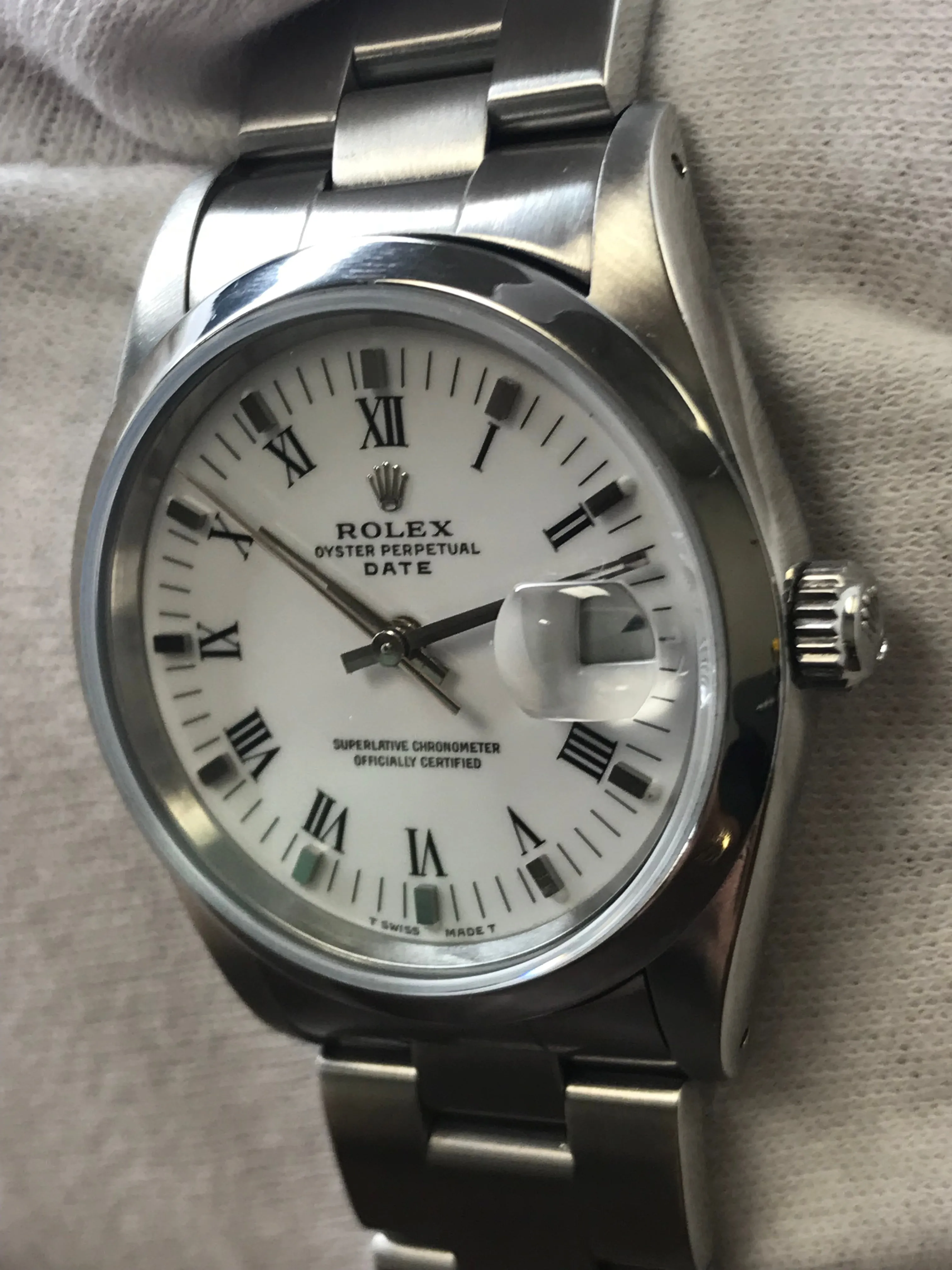 Rolex Oyster Perpetual Date 34mm 15200 White Roman Dial Automatic Watch