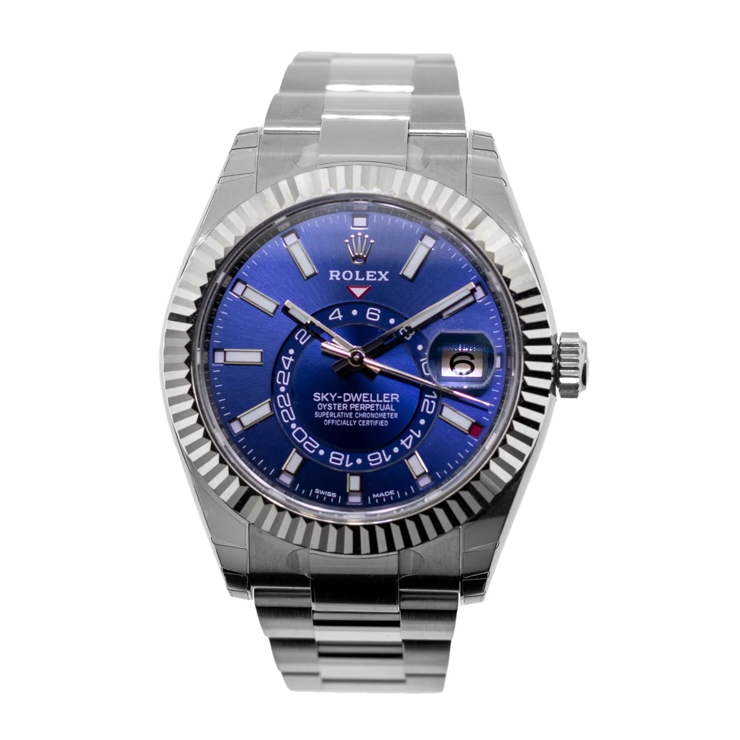 Rolex Sky-Dweller 42mm White Gold & Steel Blue Index Dial & Fluted Bezel 336934