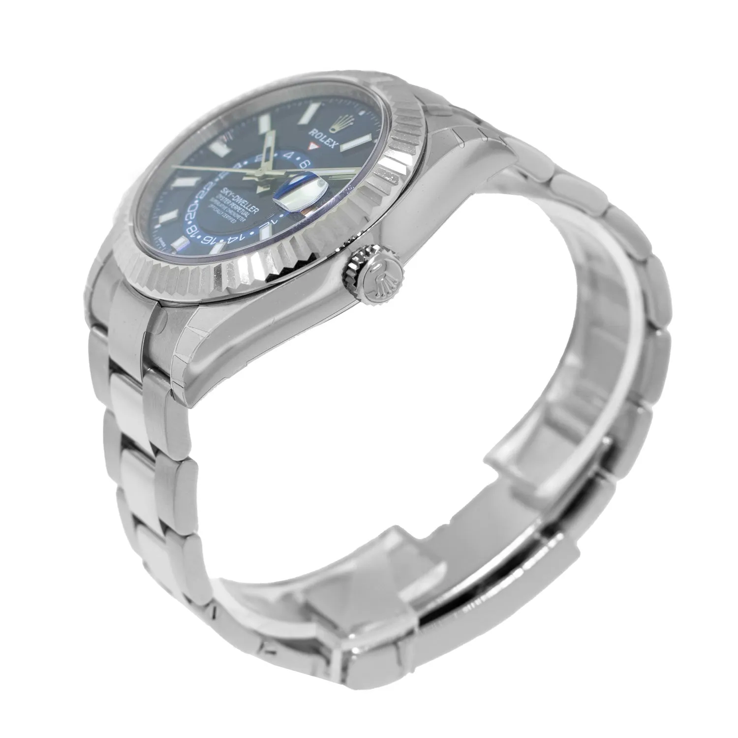 Rolex Sky-Dweller 42mm White Gold & Steel Blue Index Dial & Fluted Bezel 336934