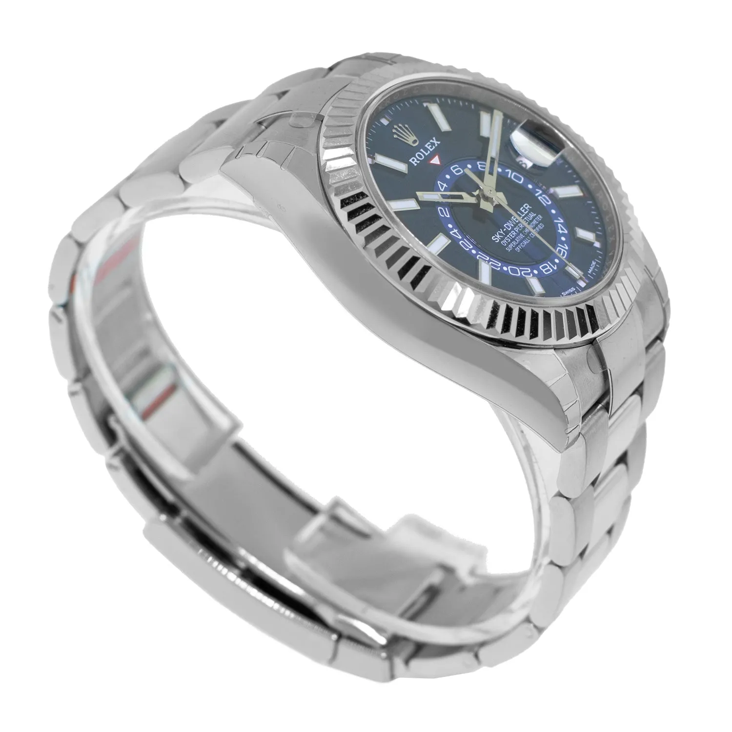 Rolex Sky-Dweller 42mm White Gold & Steel Blue Index Dial & Fluted Bezel 336934