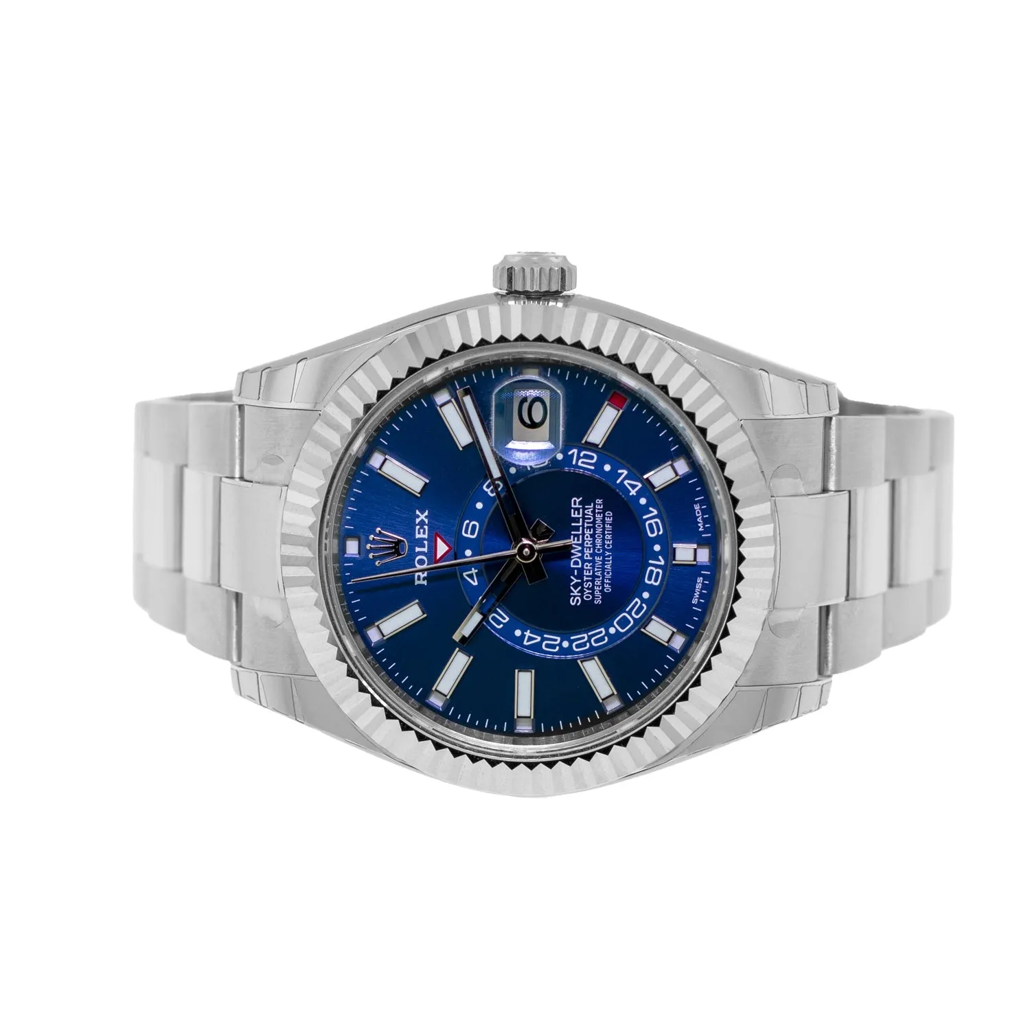 Rolex Sky-Dweller 42mm White Gold & Steel Blue Index Dial & Fluted Bezel 336934
