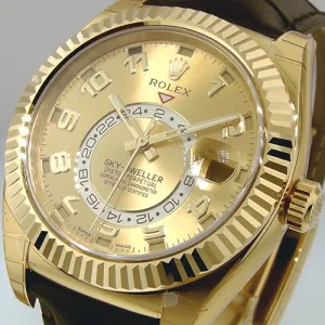 Rolex Sky-Dweller 42mm Yellow Gold Champagne Arabic Dial Fluted Bezel 326138