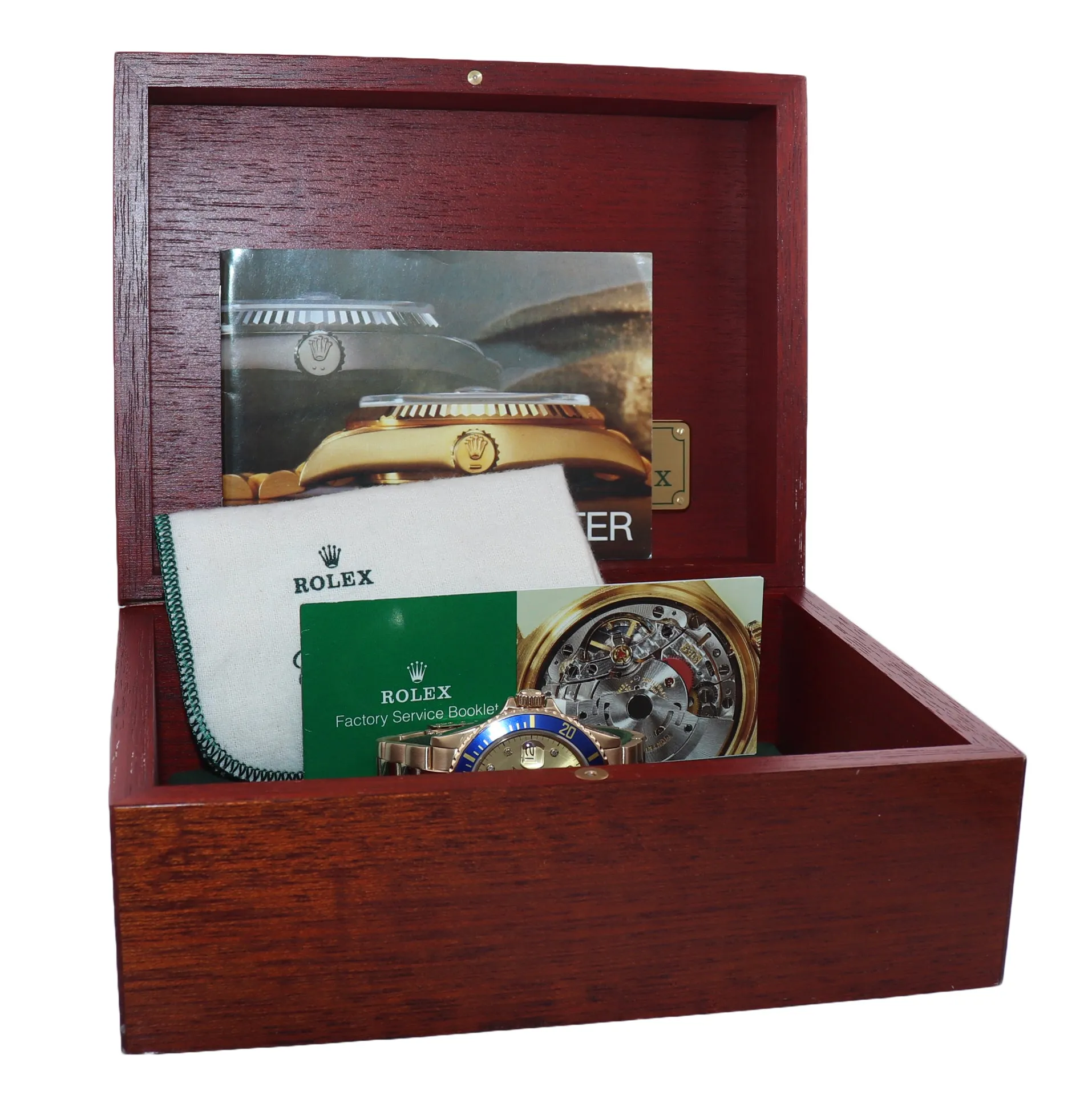 Rolex Submariner Blue 16808 18k Yellow Gold 40mm Champagne Diamond Watch Box