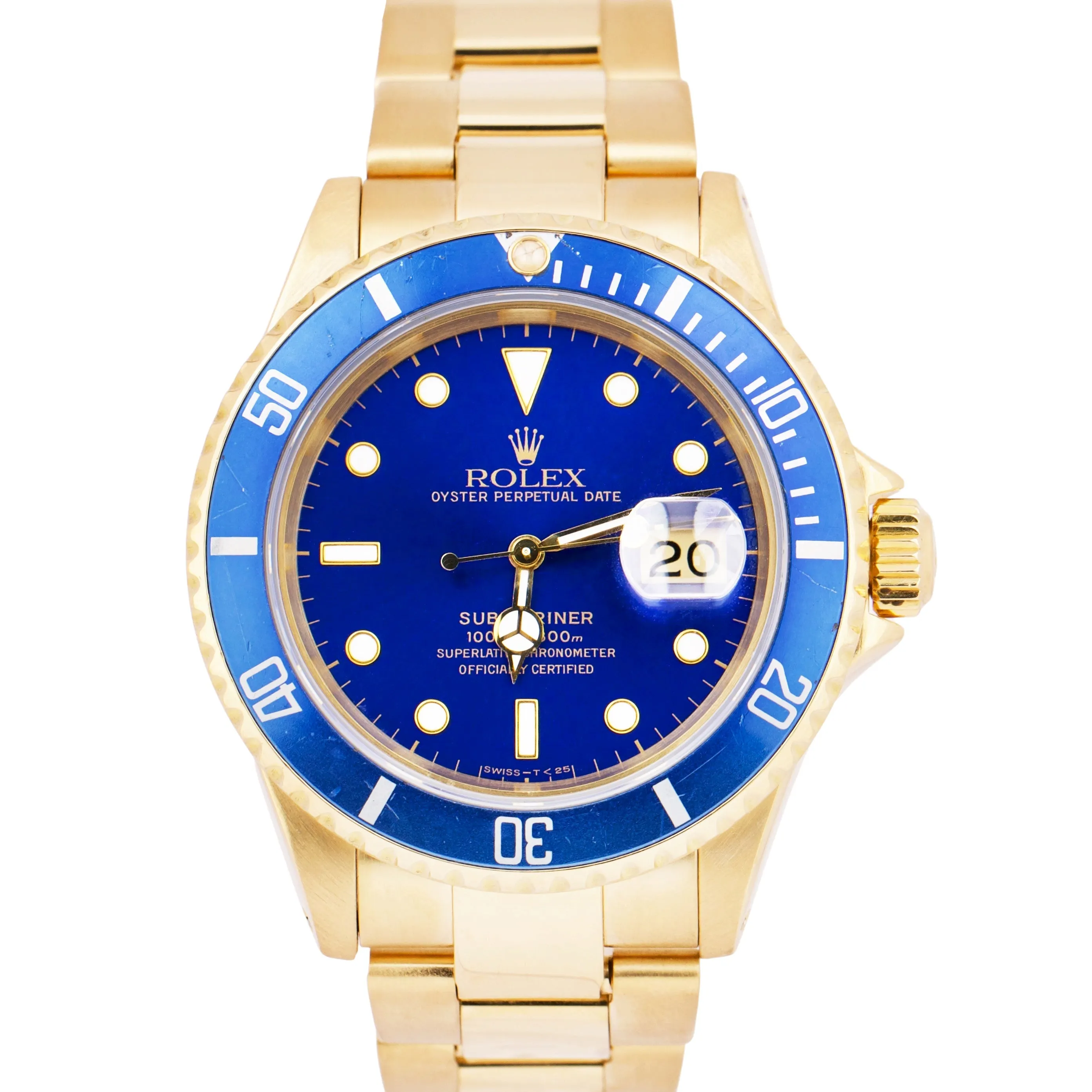 Rolex Submariner Date 18K Yellow Gold BLUE 40mm Automatic Oyster Watch 16618 LB