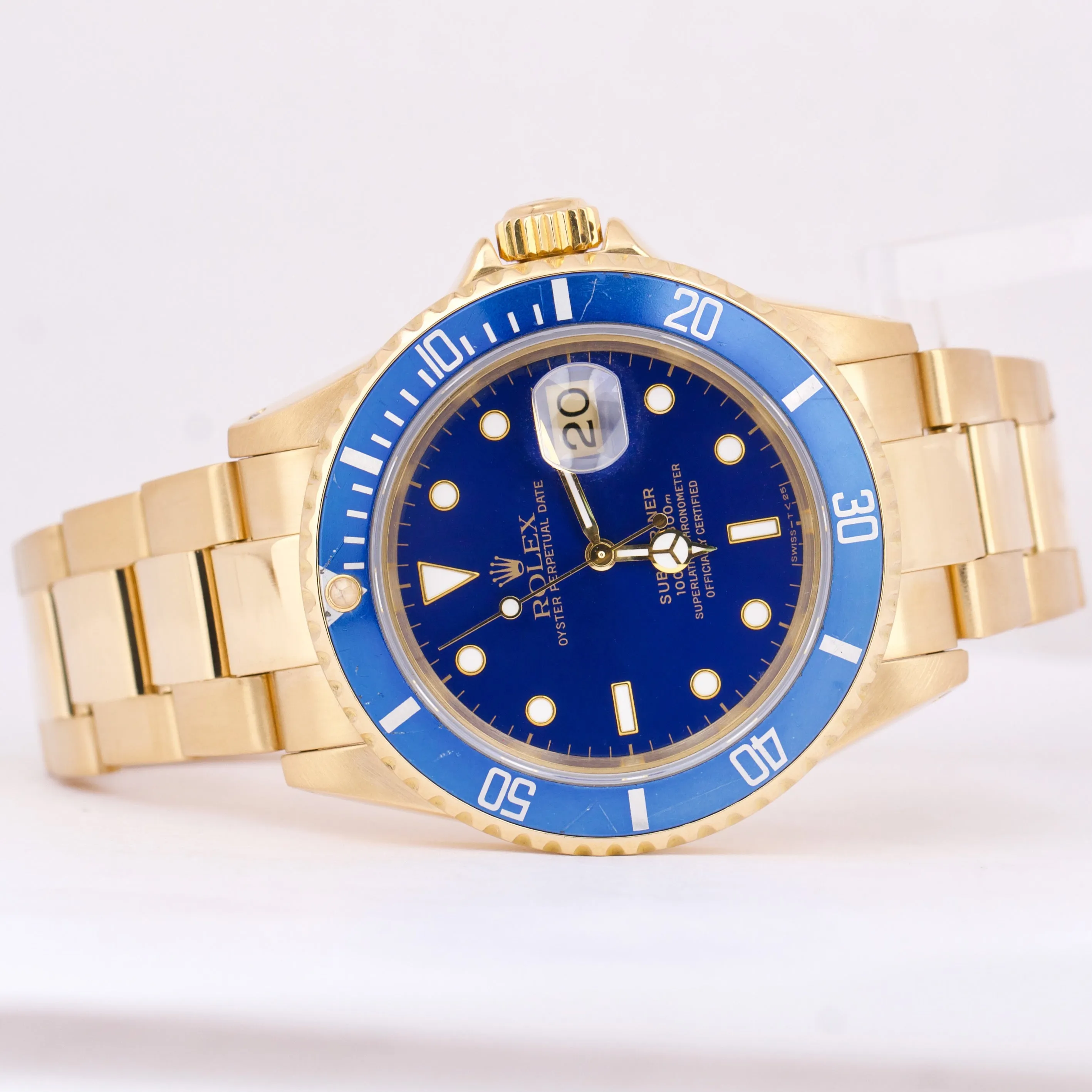 Rolex Submariner Date 18K Yellow Gold BLUE 40mm Automatic Oyster Watch 16618 LB