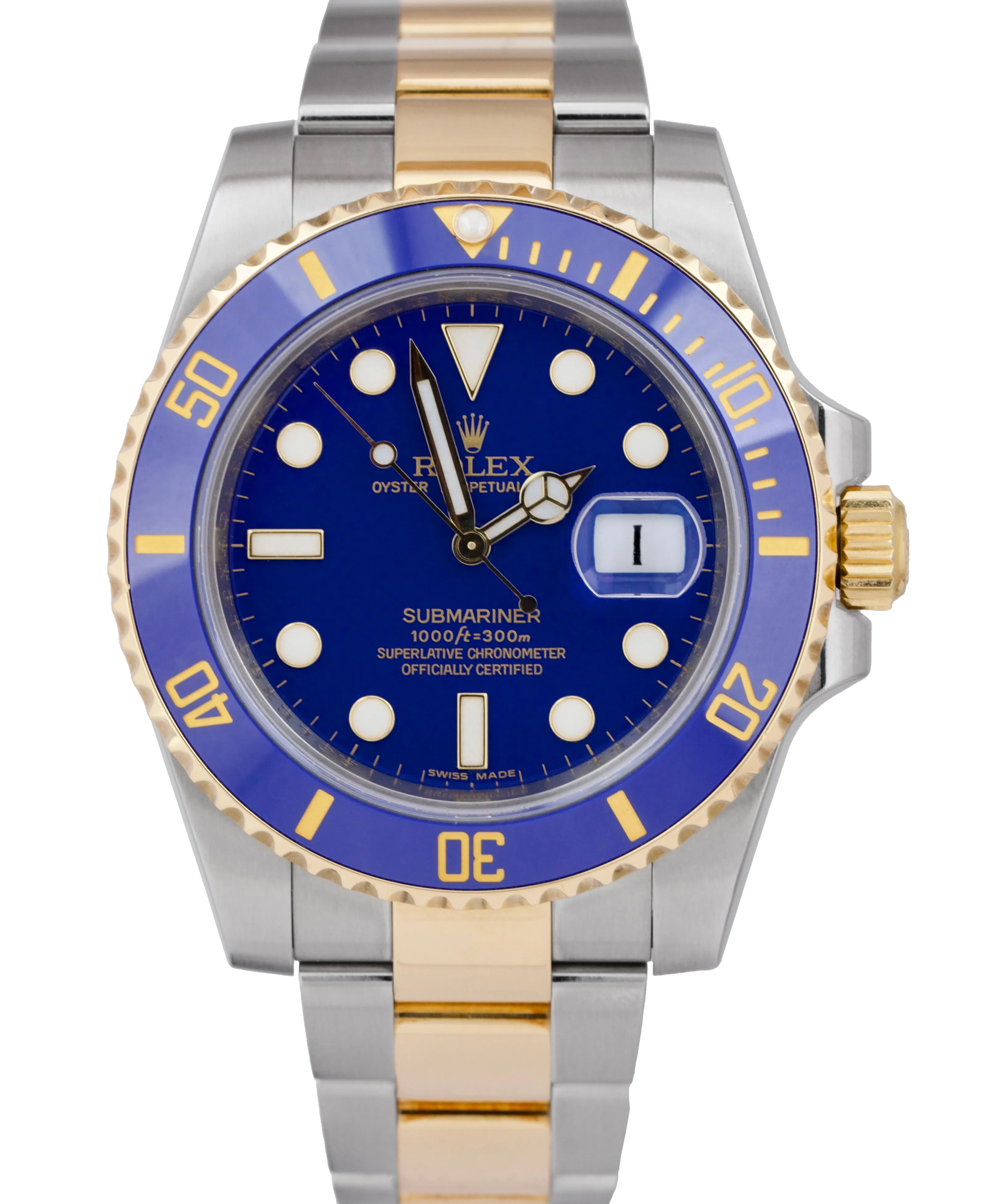 Rolex Submariner Date Ceramic Two-Tone Gold Steel Blue Automatic Watch 116613 LB