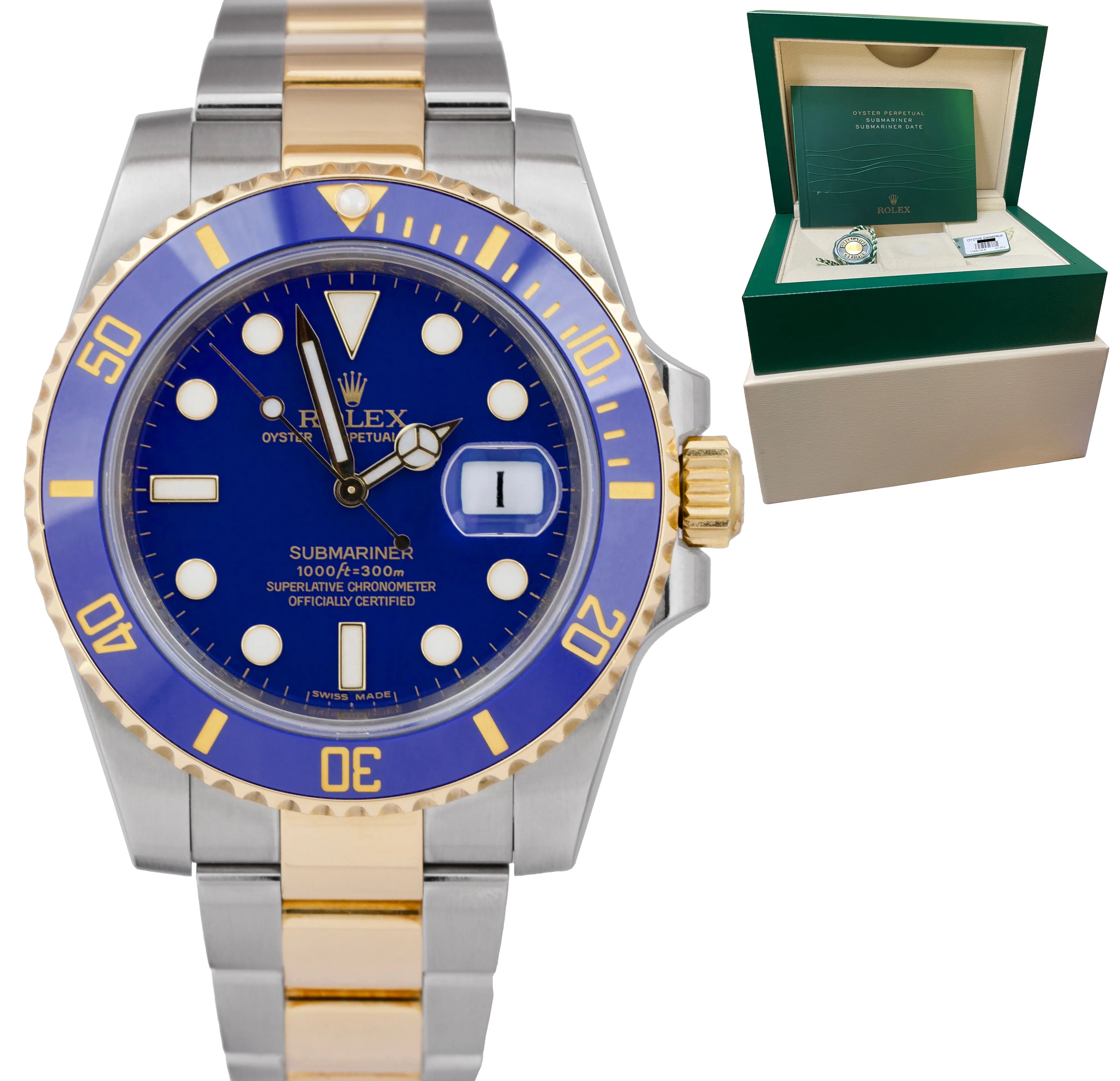 Rolex Submariner Date Ceramic Two-Tone Gold Steel Blue Automatic Watch 116613 LB