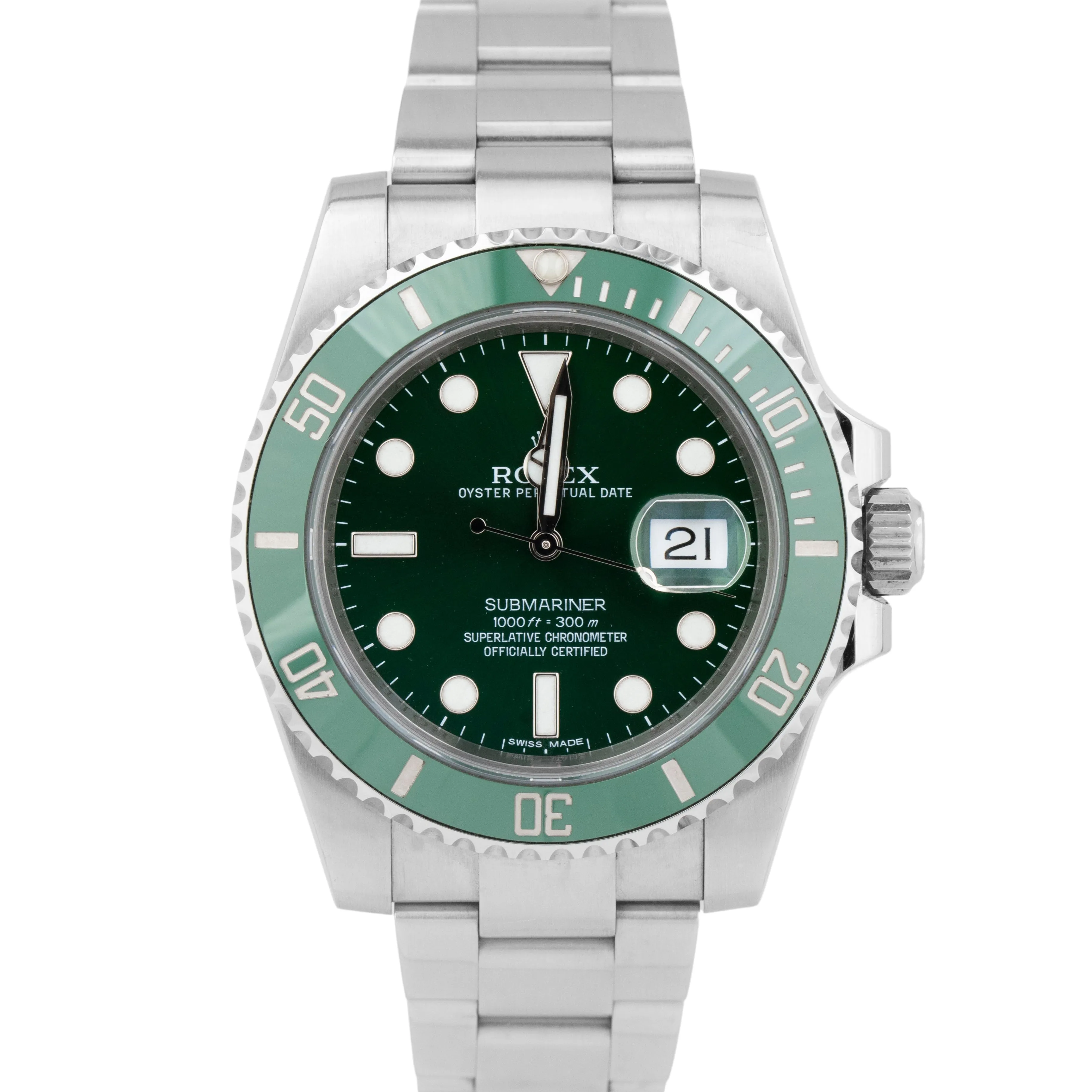 Rolex Submariner Date HULK PAPERS Green Stainless Ceramic Watch 116610 LV B P