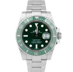 Rolex Submariner Date HULK PAPERS Green Stainless Ceramic Watch 116610 LV B P