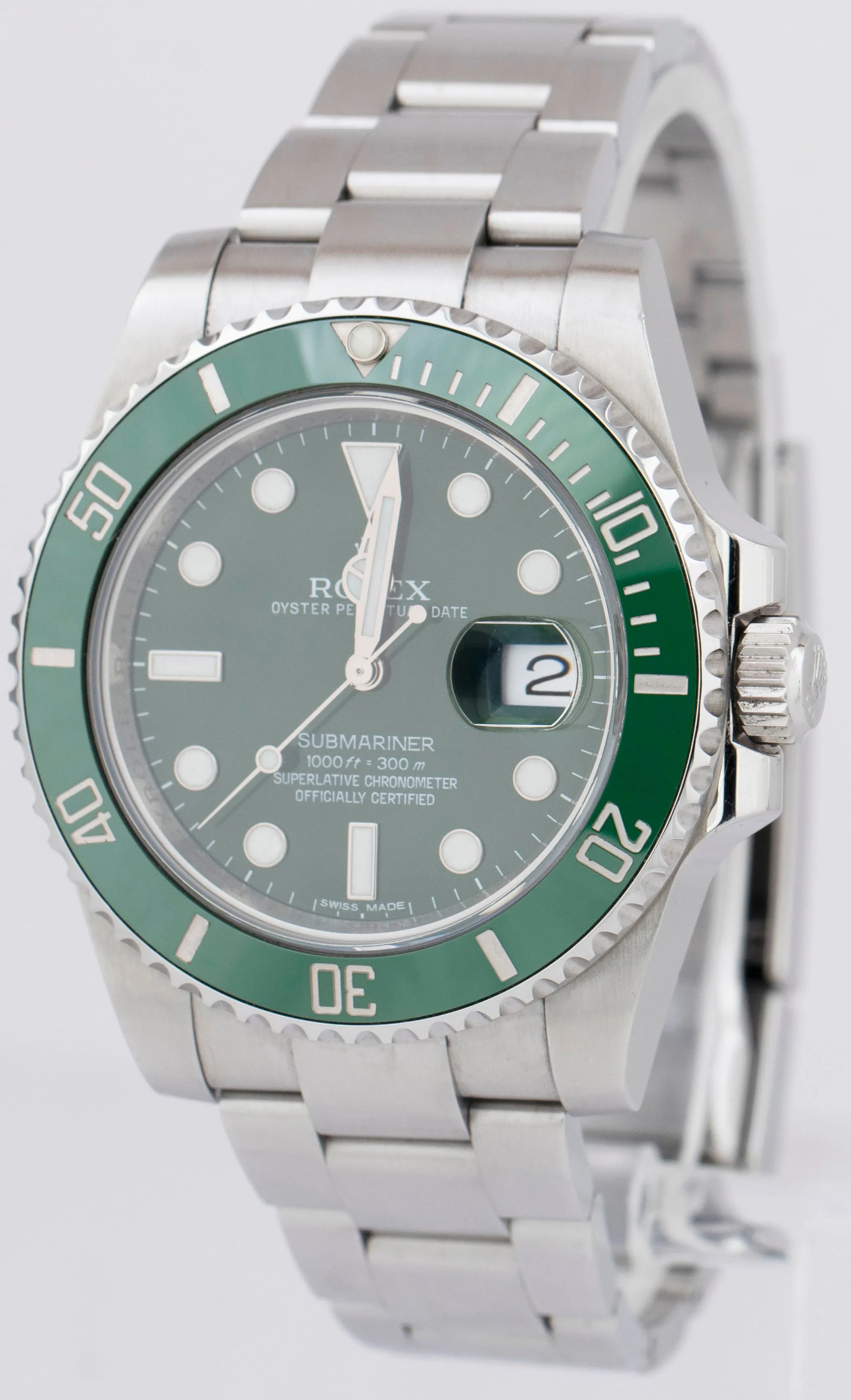 Rolex Submariner Date HULK PAPERS Green Stainless Ceramic Watch 116610 LV B P
