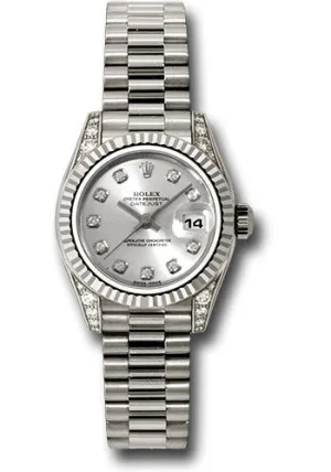 Rolex white gold president, silver diamond dial, fluted bezel, diamond luggs, model # 179239 sdp
