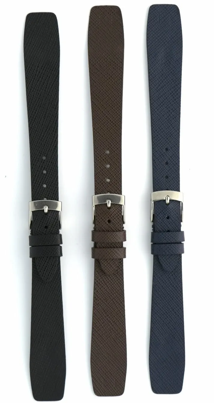 Saffiano Leather Watch Straps with Open End in Navy