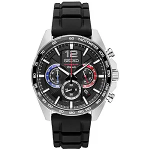 Seiko Men's Stainless Steel Japanese Quartz Silicone Strap, Black, Casual Watch (Model: SSB347)