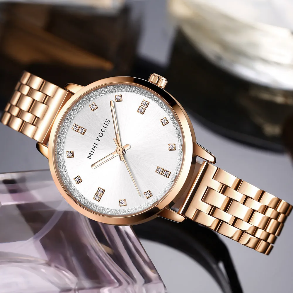 Simple diamond inlaid Japanese movement waterproof steel strip quartz watch