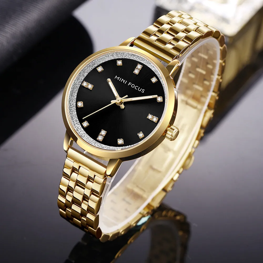 Simple diamond inlaid Japanese movement waterproof steel strip quartz watch
