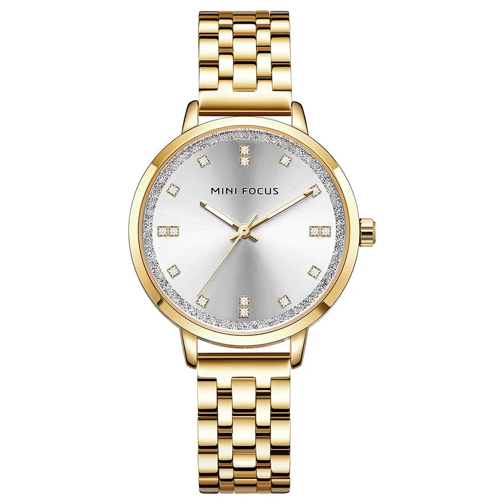 Simple diamond inlaid Japanese movement waterproof steel strip quartz watch