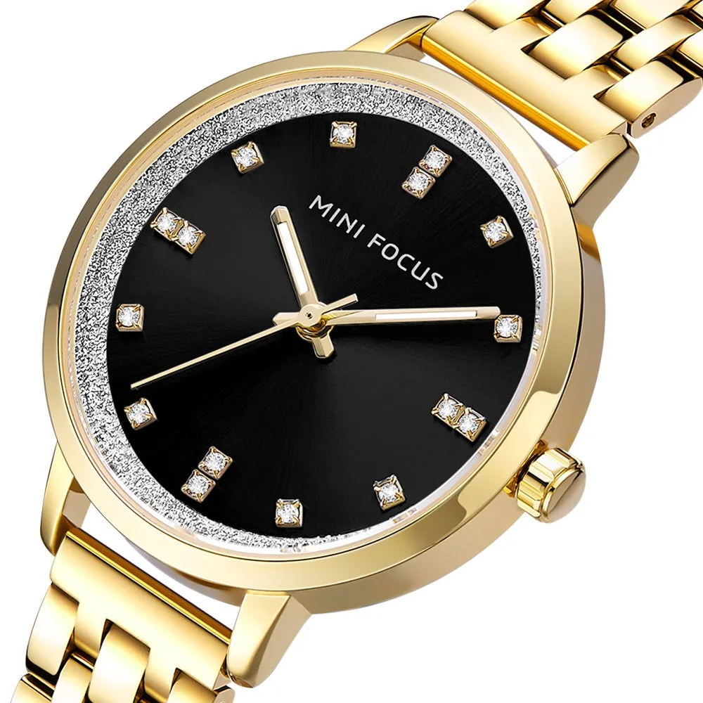 Simple diamond inlaid Japanese movement waterproof steel strip quartz watch