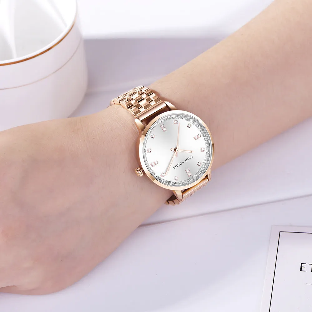 Simple diamond inlaid Japanese movement waterproof steel strip quartz watch
