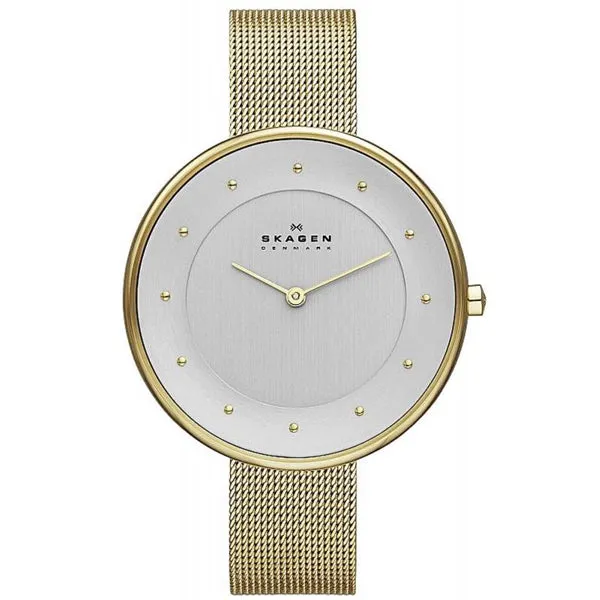 Skagen Gitte Gold Mesh Bracelet Silver Dial Quartz Watch for Ladies - SKW2141