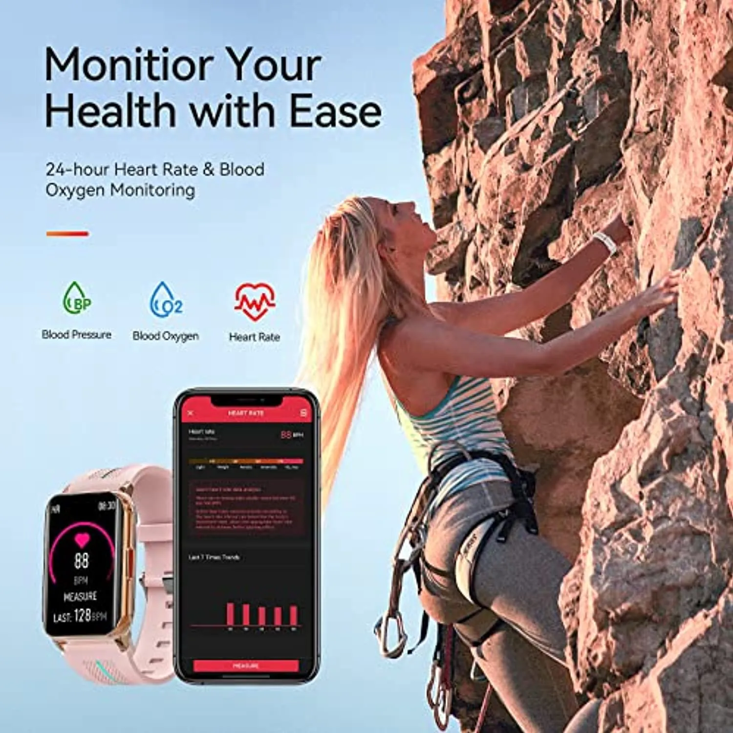 Smart Watch for Android iOS Phones ,1.57 inch Full Touch Screen Fitness Tracker with Heart Rate & Blood Oxygen Monitoring IP68 Waterproof Smart Watches for Men Women (Pink)