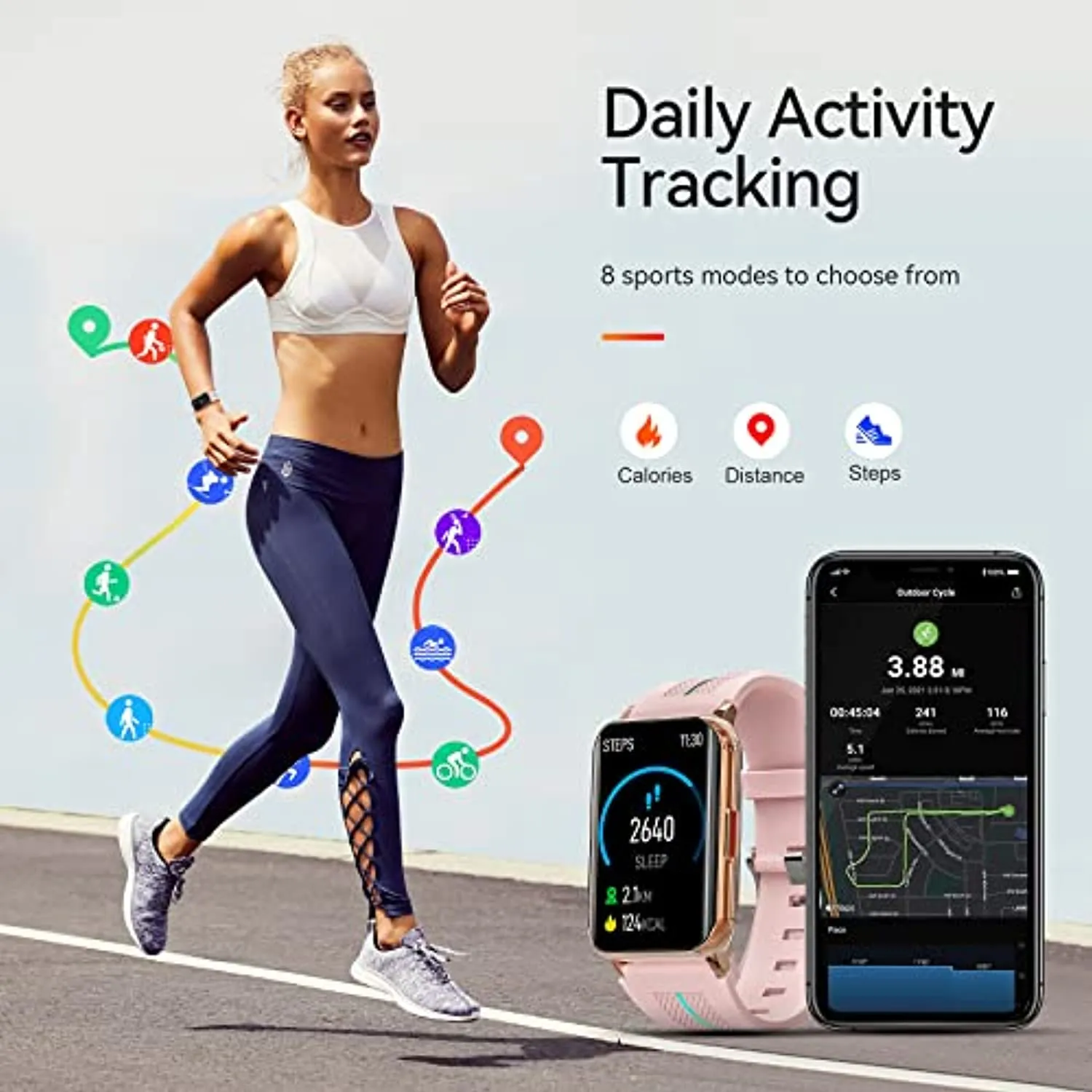 Smart Watch for Android iOS Phones ,1.57 inch Full Touch Screen Fitness Tracker with Heart Rate & Blood Oxygen Monitoring IP68 Waterproof Smart Watches for Men Women (Pink)