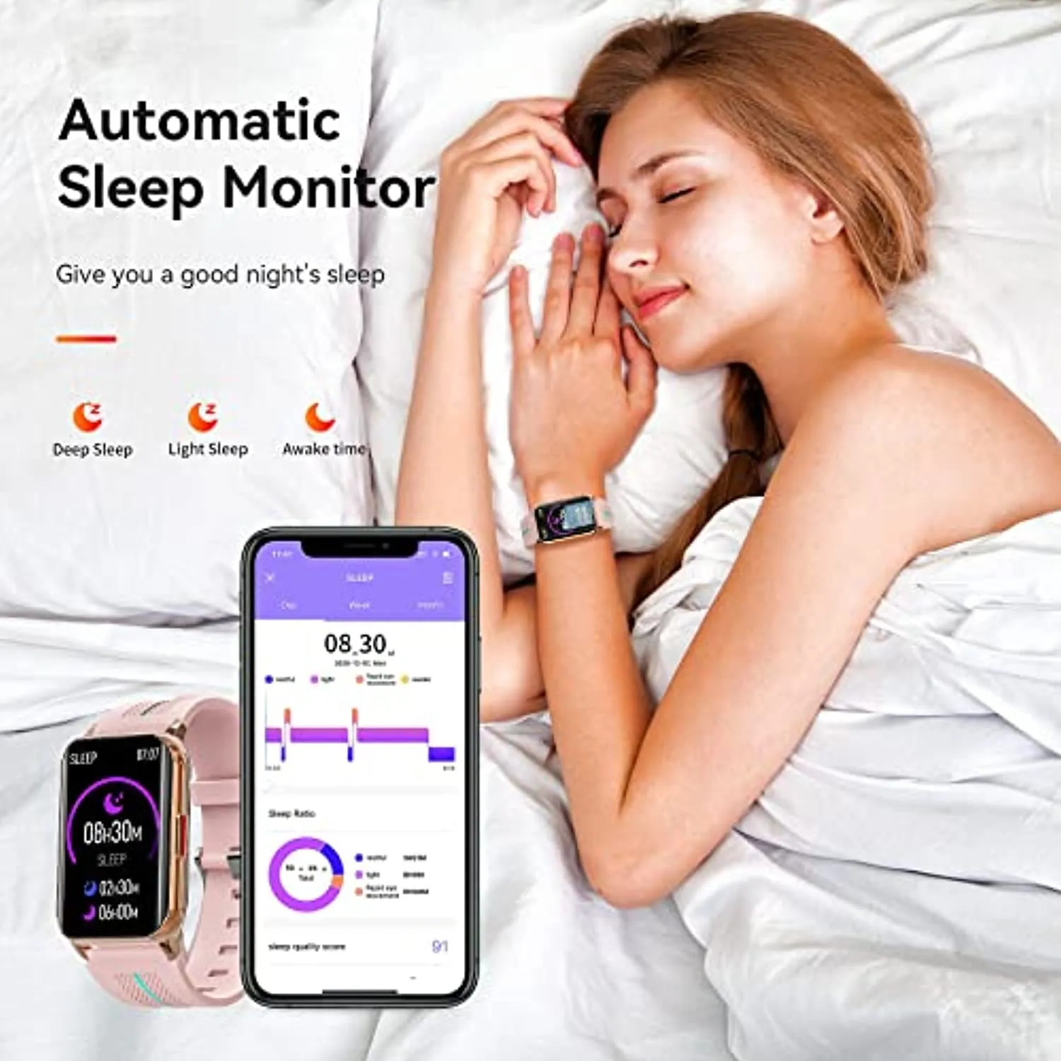 Smart Watch for Android iOS Phones ,1.57 inch Full Touch Screen Fitness Tracker with Heart Rate & Blood Oxygen Monitoring IP68 Waterproof Smart Watches for Men Women (Pink)