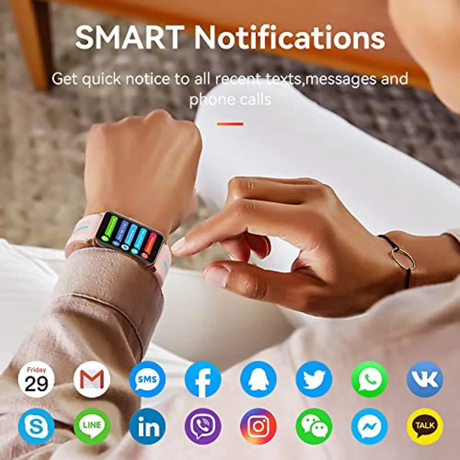 Smart Watch for Android iOS Phones ,1.57 inch Full Touch Screen Fitness Tracker with Heart Rate & Blood Oxygen Monitoring IP68 Waterproof Smart Watches for Men Women (Pink)