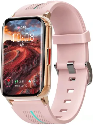 Smart Watch for Android iOS Phones ,1.57 inch Full Touch Screen Fitness Tracker with Heart Rate & Blood Oxygen Monitoring IP68 Waterproof Smart Watches for Men Women (Pink)