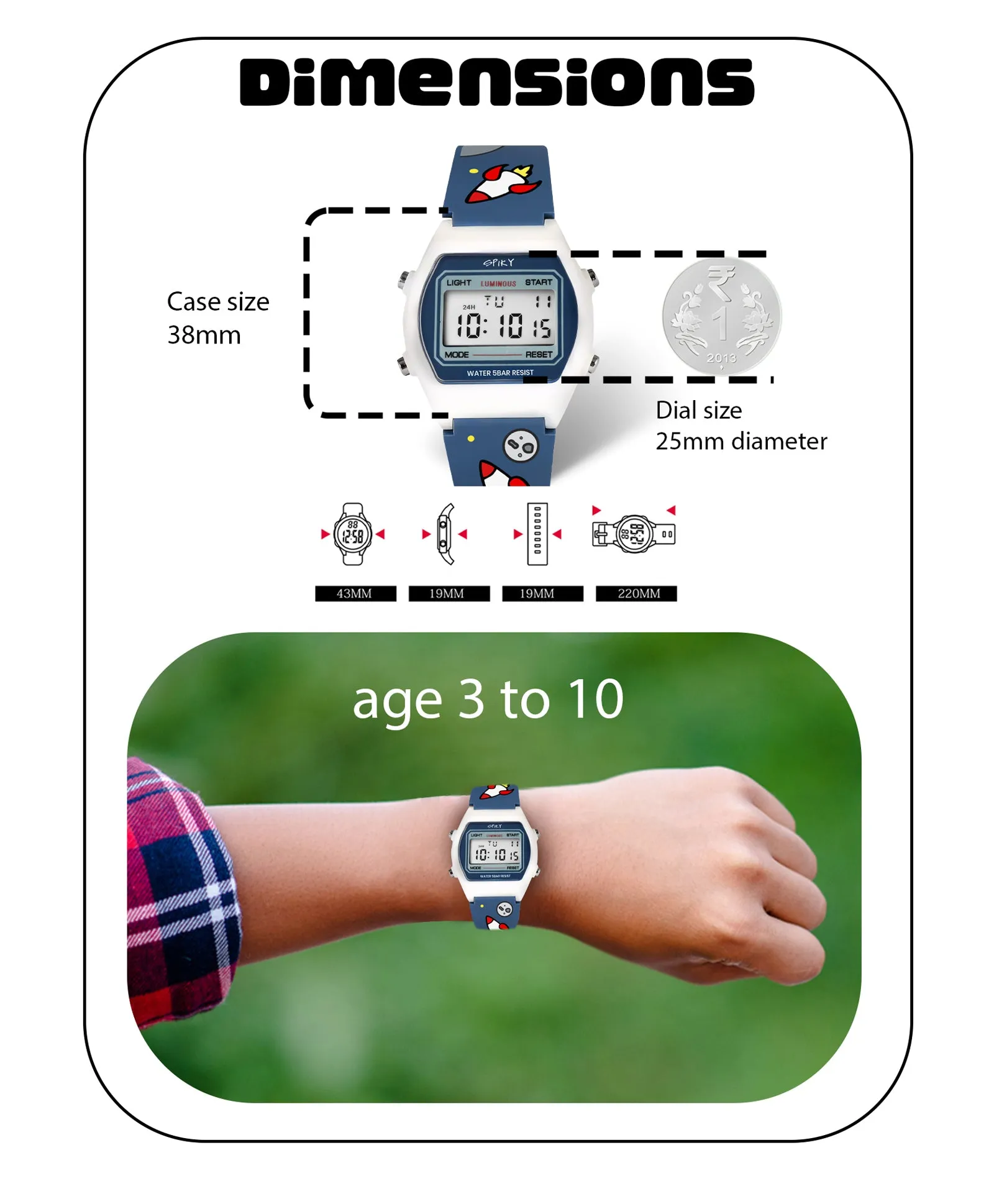 Spiky Eva25 Unique Square Multi Functional Sports Digital Watch - Blue
