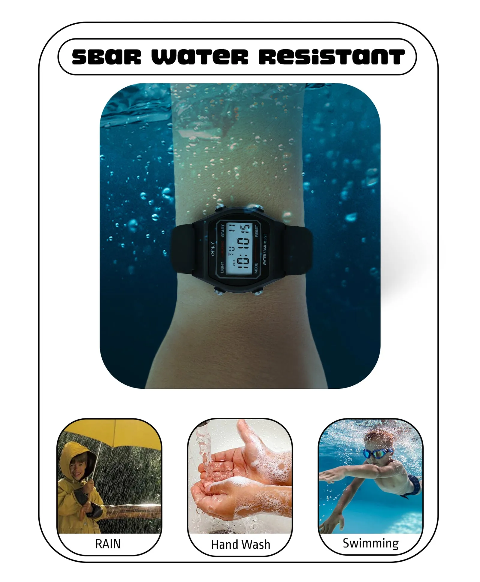 Spiky Eva25 Unique Square Multi Functional Sports Digital Watch - Blue