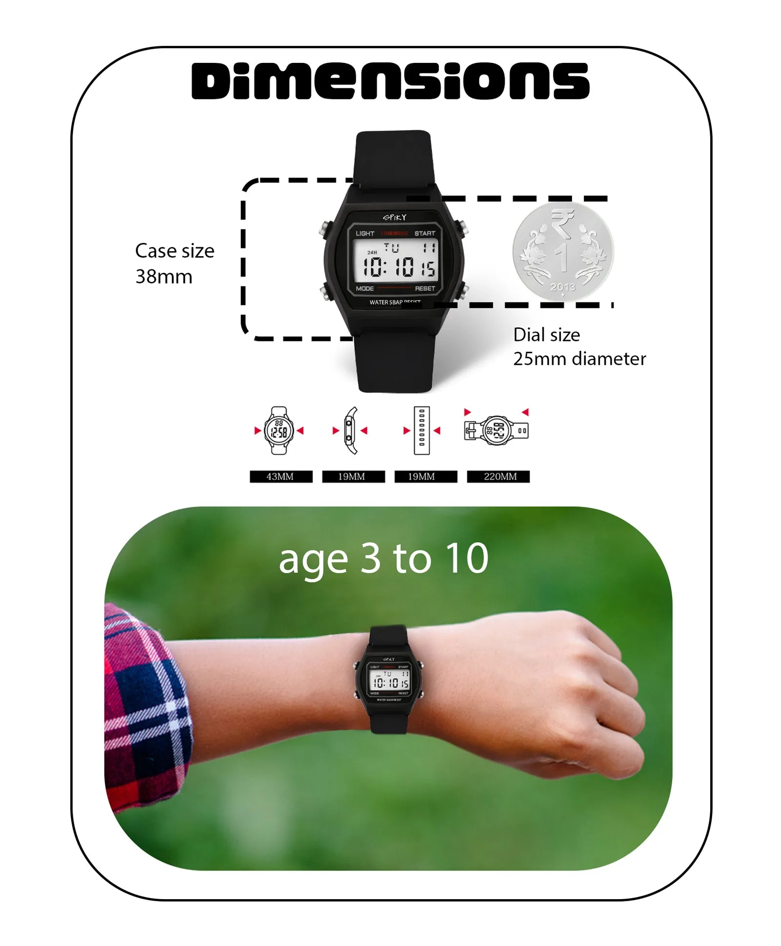 Spiky Eva25 Unique Square Multi Functional Sports Digital Watch - Blue