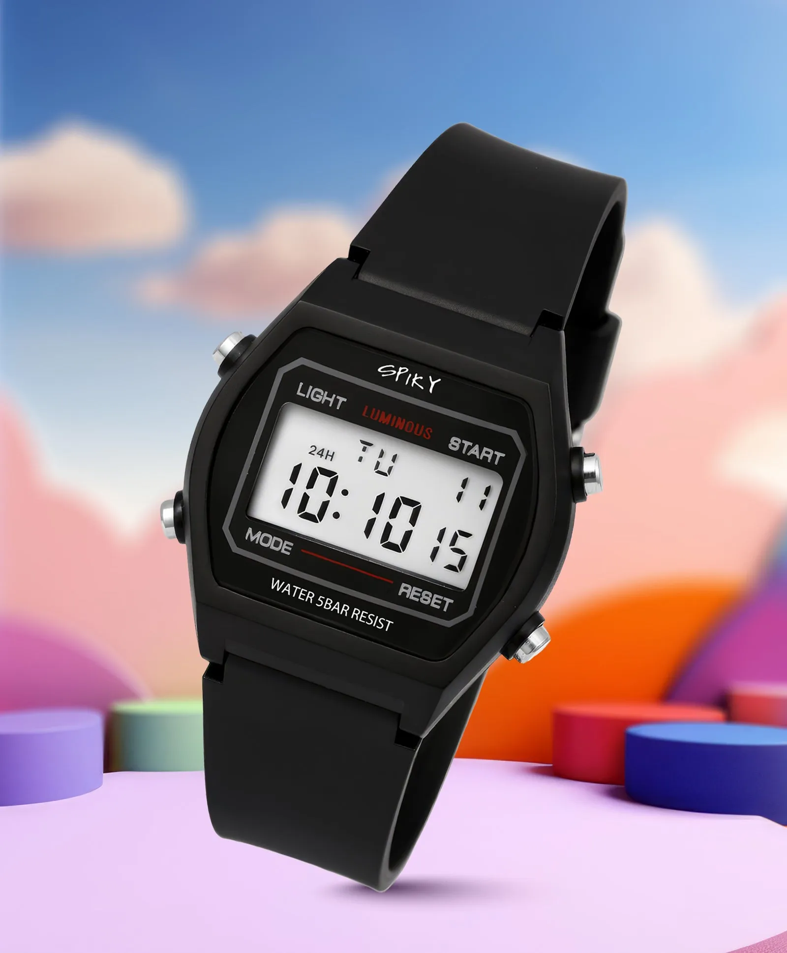 Spiky Eva25 Unique Square Multi Functional Sports Digital Watch - Blue