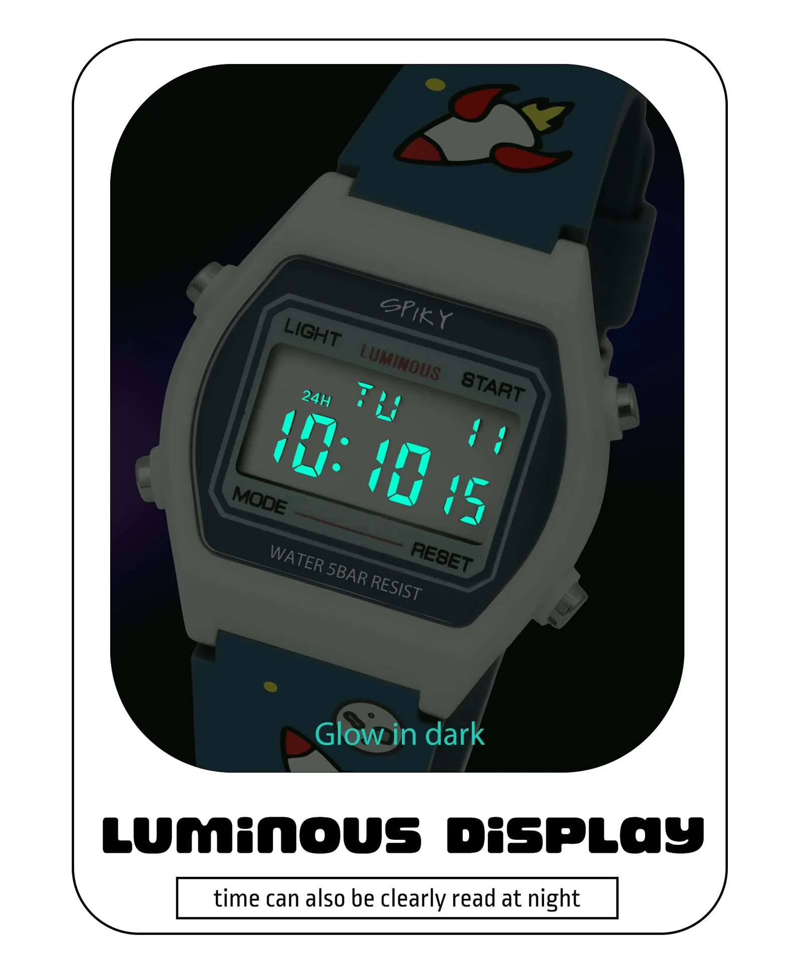 Spiky Eva25 Unique Square Multi Functional Sports Digital Watch - Blue
