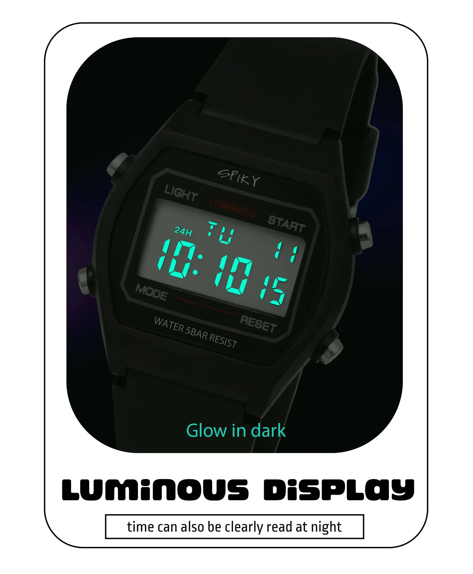 Spiky Eva25 Unique Square Multi Functional Sports Digital Watch - Blue