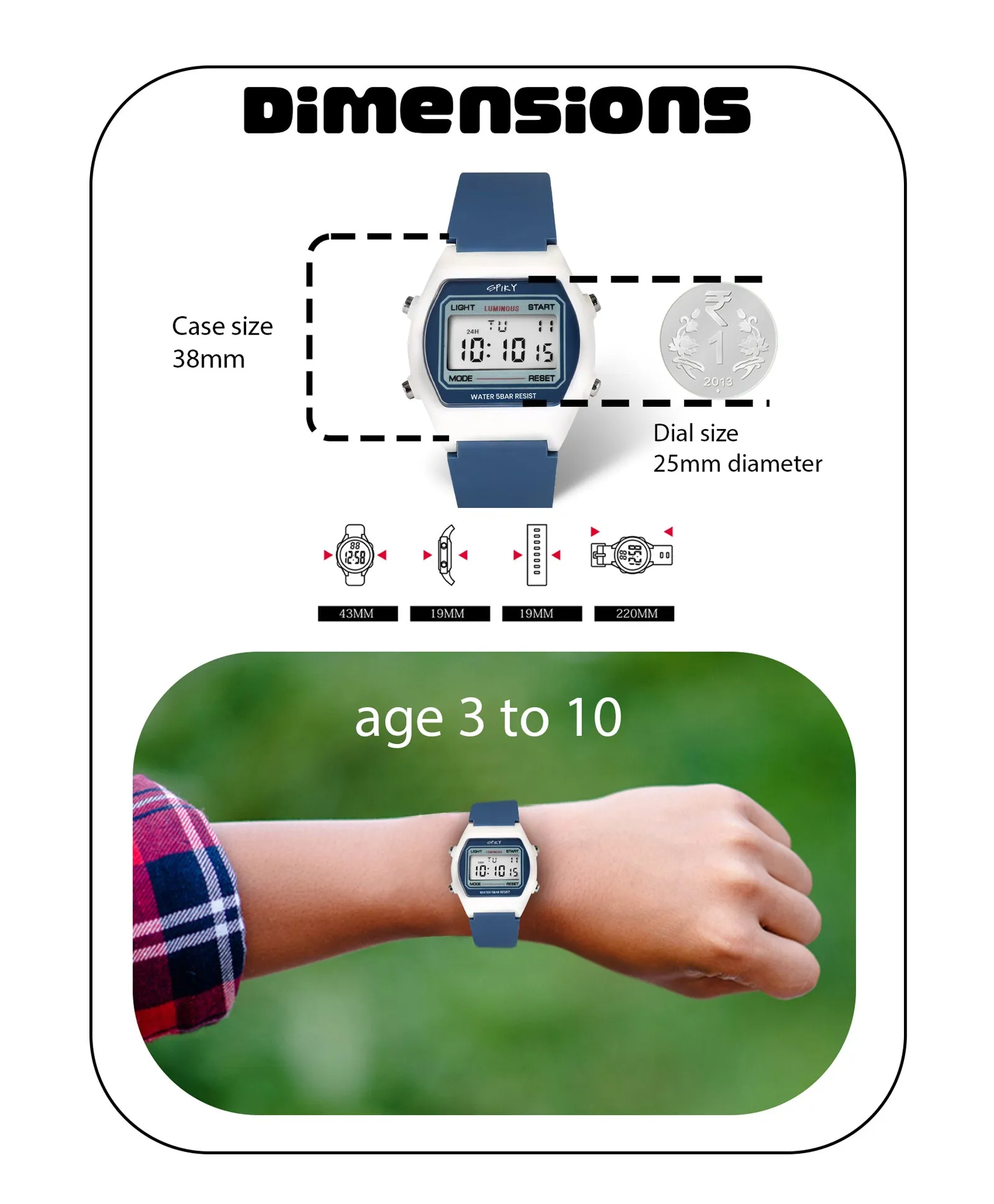 Spiky Eva25 Unique Square Multi Functional Sports Digital Watch - Blue