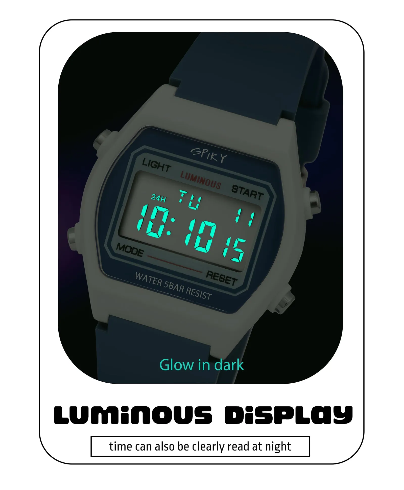 Spiky Eva25 Unique Square Multi Functional Sports Digital Watch - Blue
