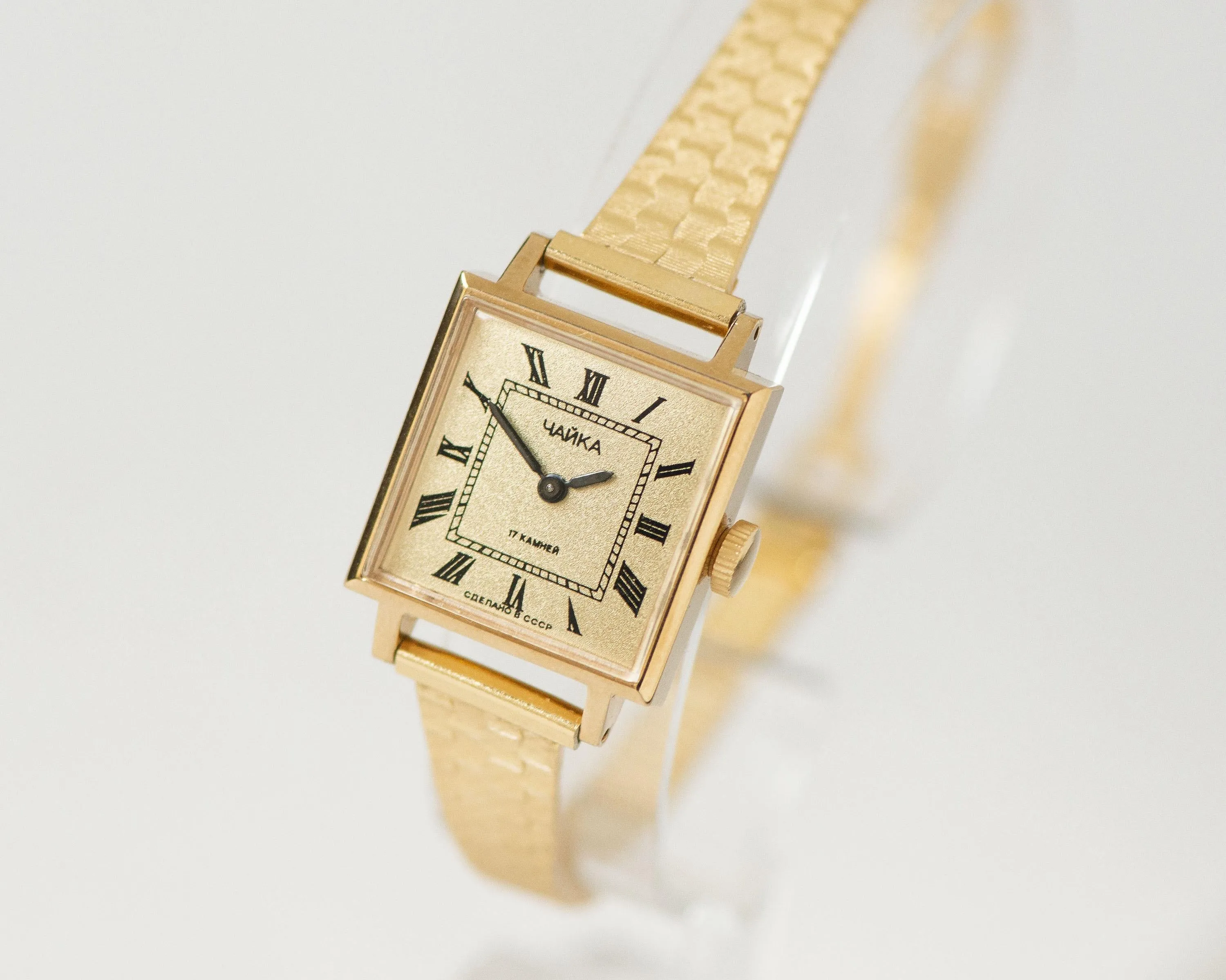 Square cocktail watch for women gold plated Seagull jewelry gift, Roman numerals women watch tank style, retro timepiece dainty accessory