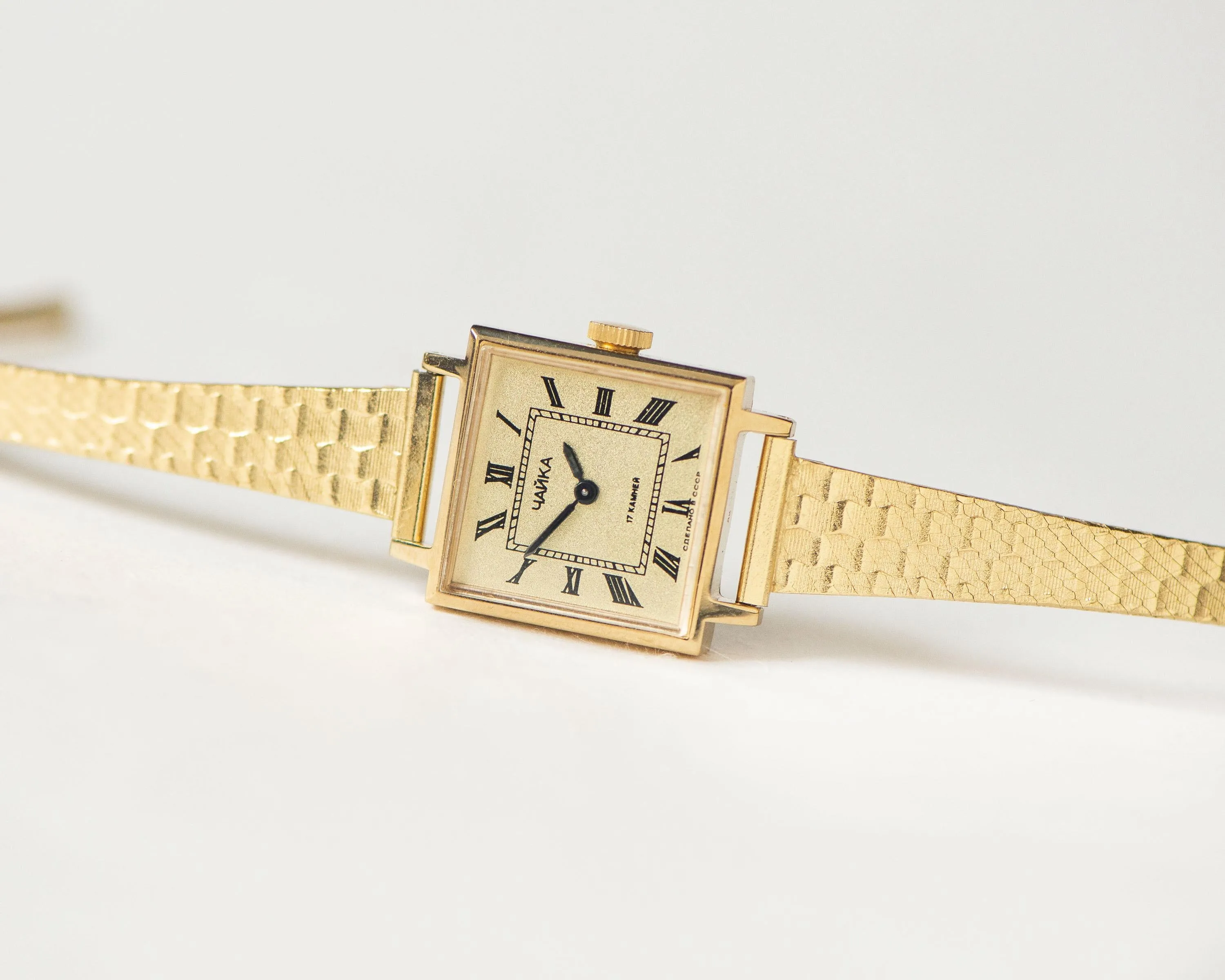 Square cocktail watch for women gold plated Seagull jewelry gift, Roman numerals women watch tank style, retro timepiece dainty accessory