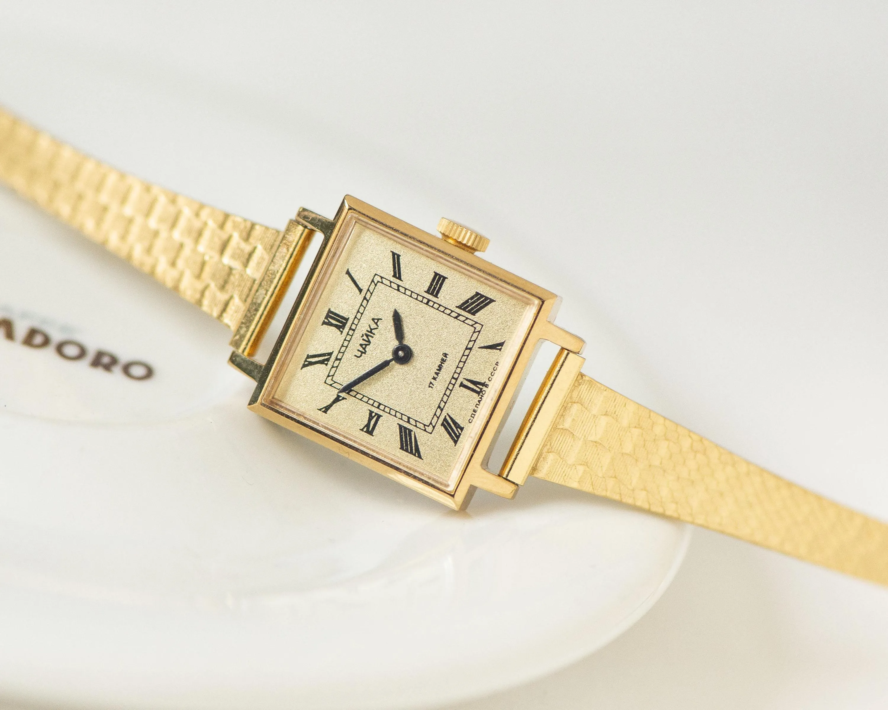 Square cocktail watch for women gold plated Seagull jewelry gift, Roman numerals women watch tank style, retro timepiece dainty accessory
