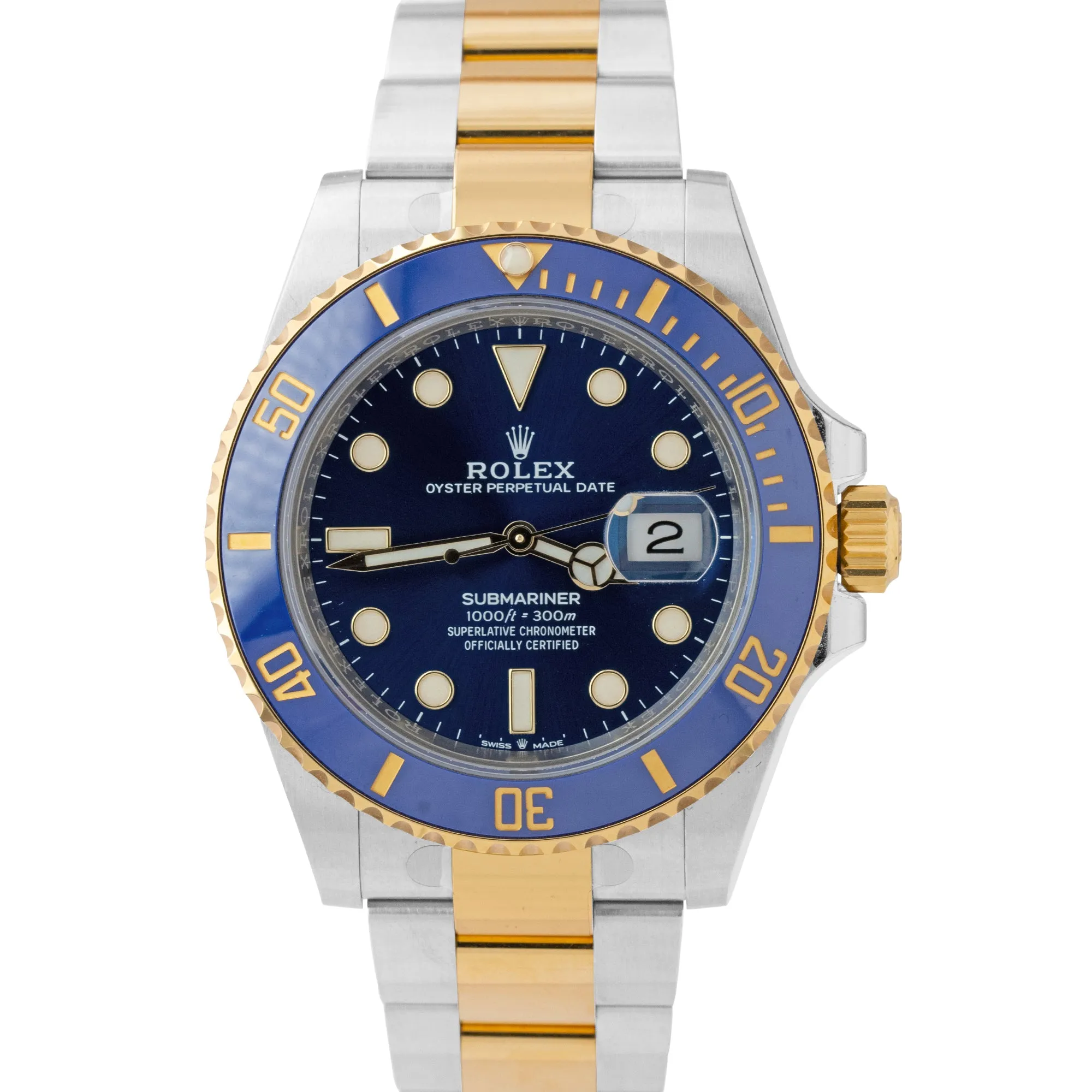 STICKERED 2021 Rolex Submariner Date 41mm Ceramic Two-Tone Blue Watch 126613 LB