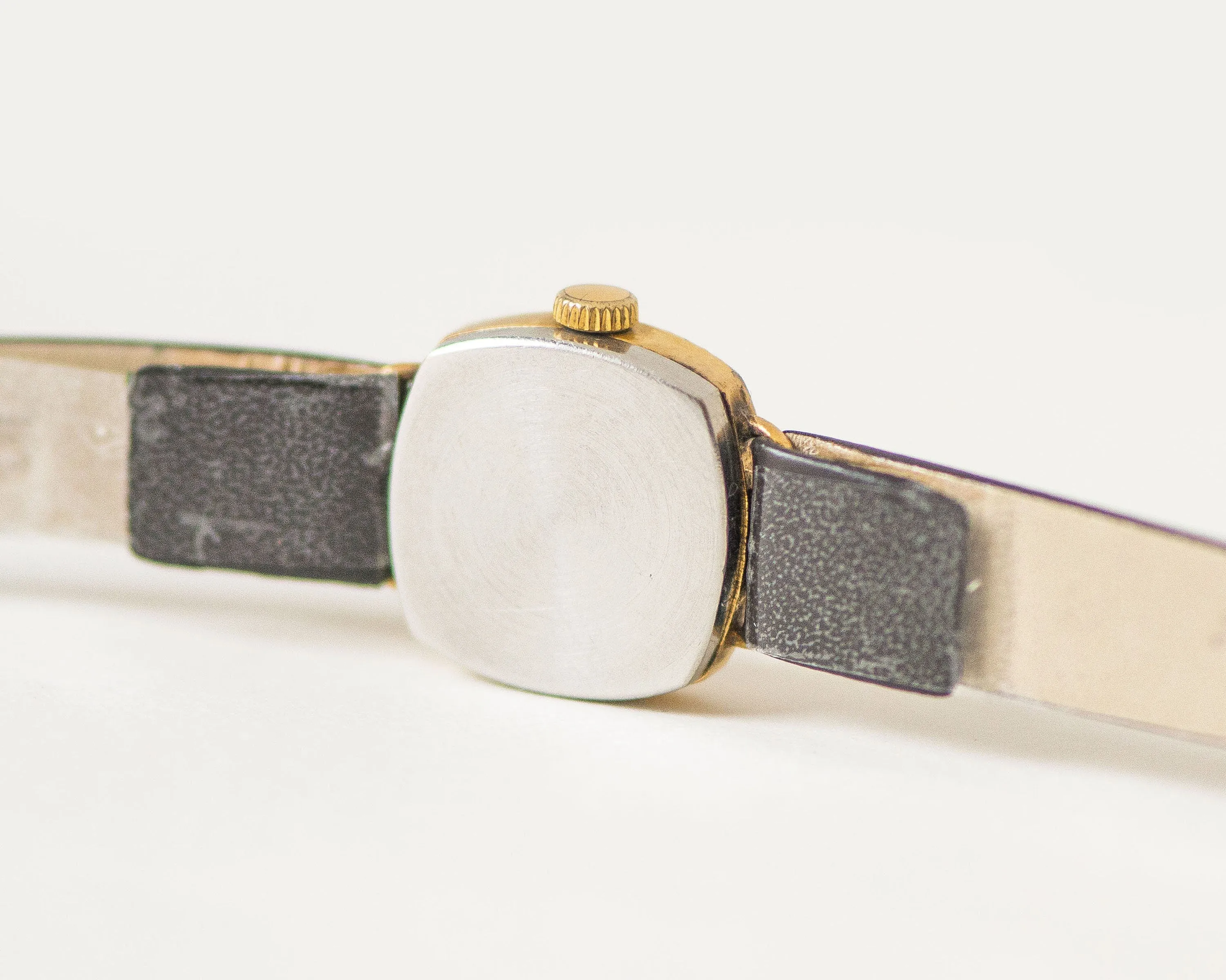 Sunburst case women wristwatch Seagull, gold plated square lady watch vintage, brown dial watch tiny jewelry gift, new premium leather strap