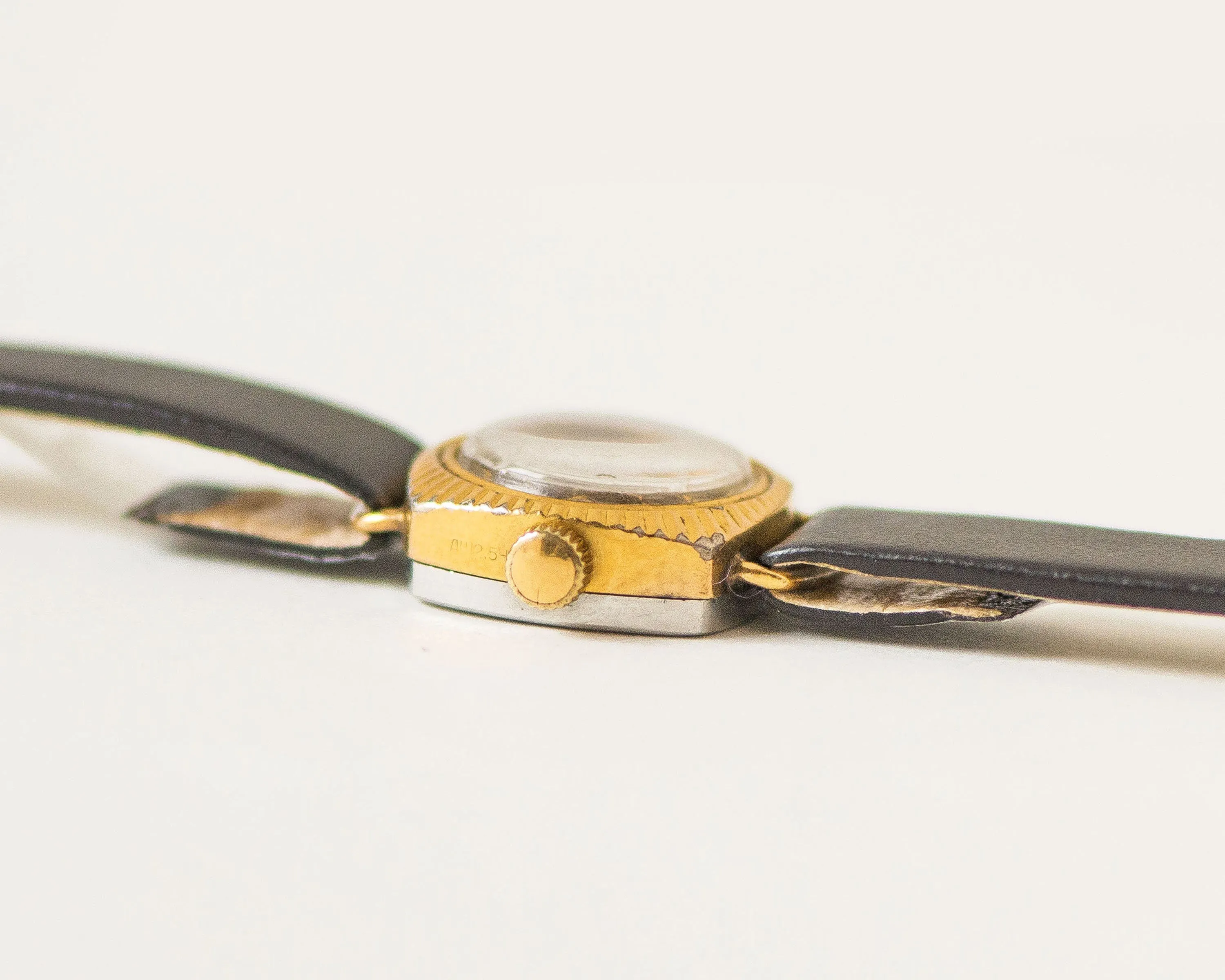 Sunburst case women wristwatch Seagull, gold plated square lady watch vintage, brown dial watch tiny jewelry gift, new premium leather strap