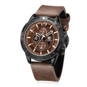 T5 Brown Leather Strap Brown Dial Chronograph Quartz Watch for Gents - H3639G-B