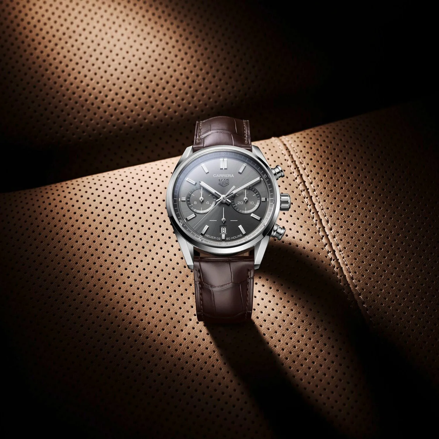 TAG Heuer Carrera Chronograph Men's Calibre Heuer 02 Automatic Chronograph Anthracite Dial Watch with Leather Strap