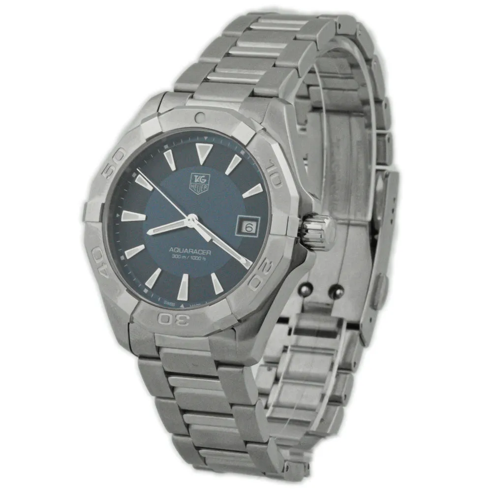 Tag Heuer Men's Aquaracer Quartz Stainless Steel 41mm Blue Stick Dial Watch Reference #: WAY1112.BA0928
